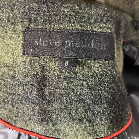 Steve Madden Green Plaid Dbl Breasted Belted Military Style Long Coat Small - Picture 7 of 7